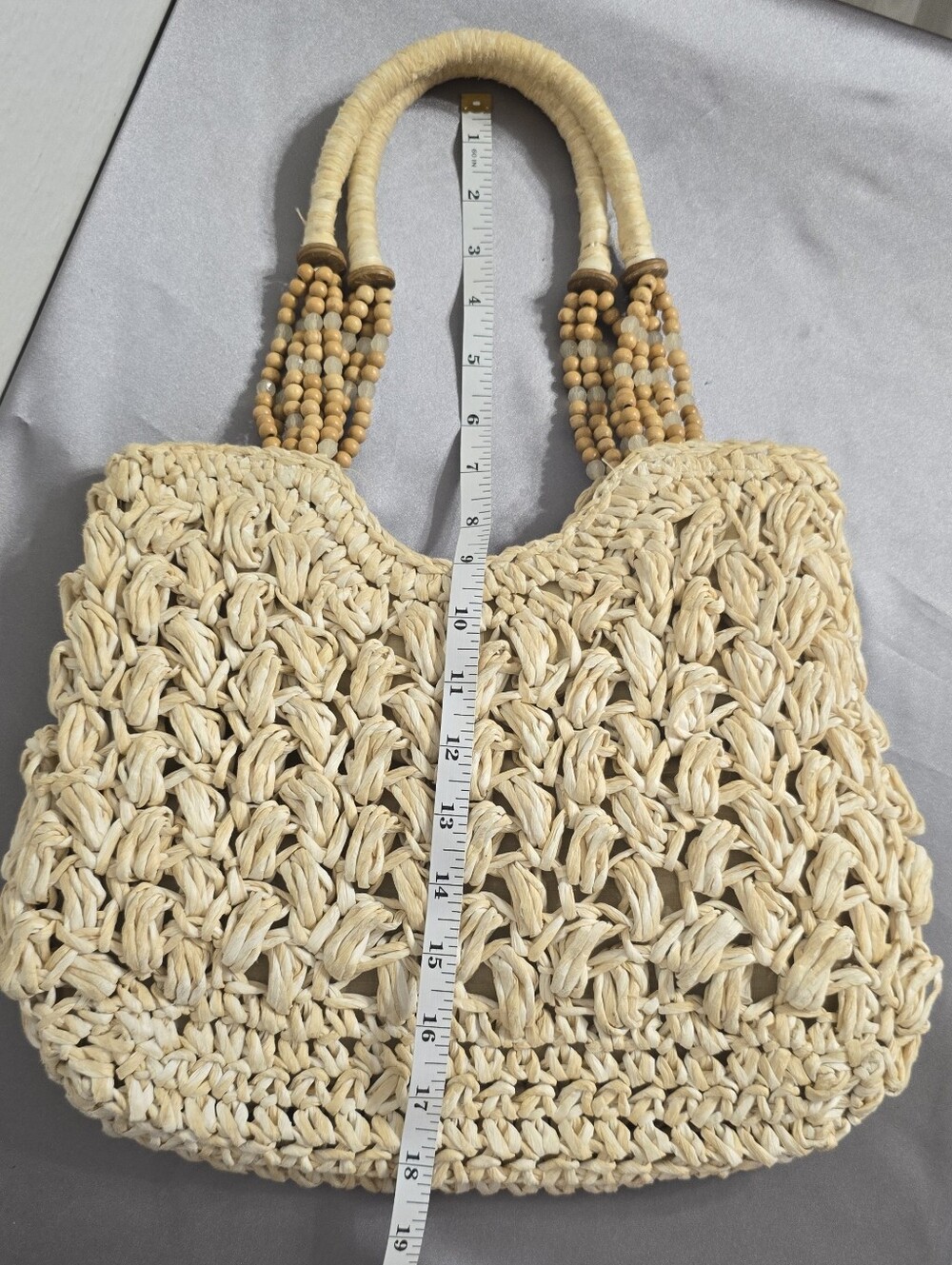 Cappeli Woven Natural Raffia Tote Bag with Beaded Handles - Picture 6 of 10